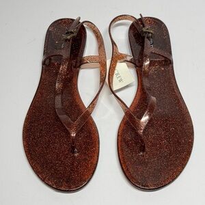 J. Crew Brown Glitter Jelly Thong Ankle Strap Flat Sandals Size 7 New NWT